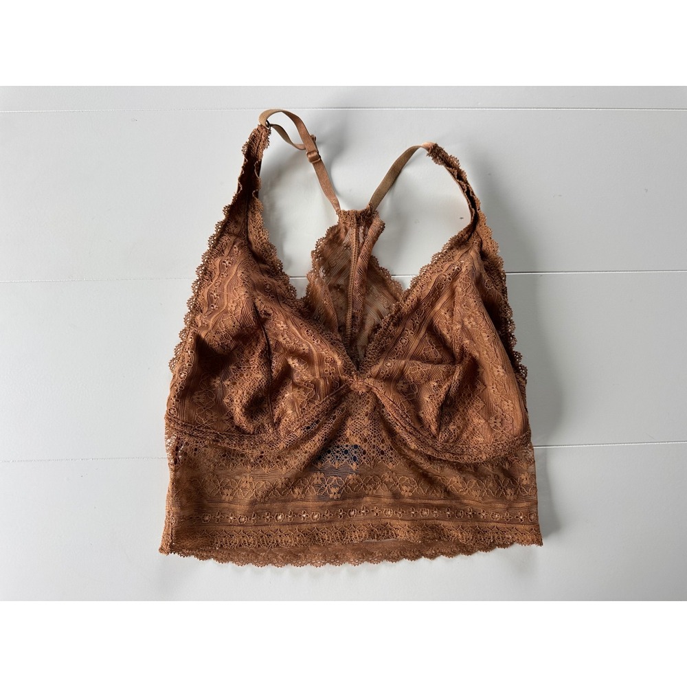 Daytrip Women Cinnamon Brown Floral Lace Racerback Bralette Small Style 5497